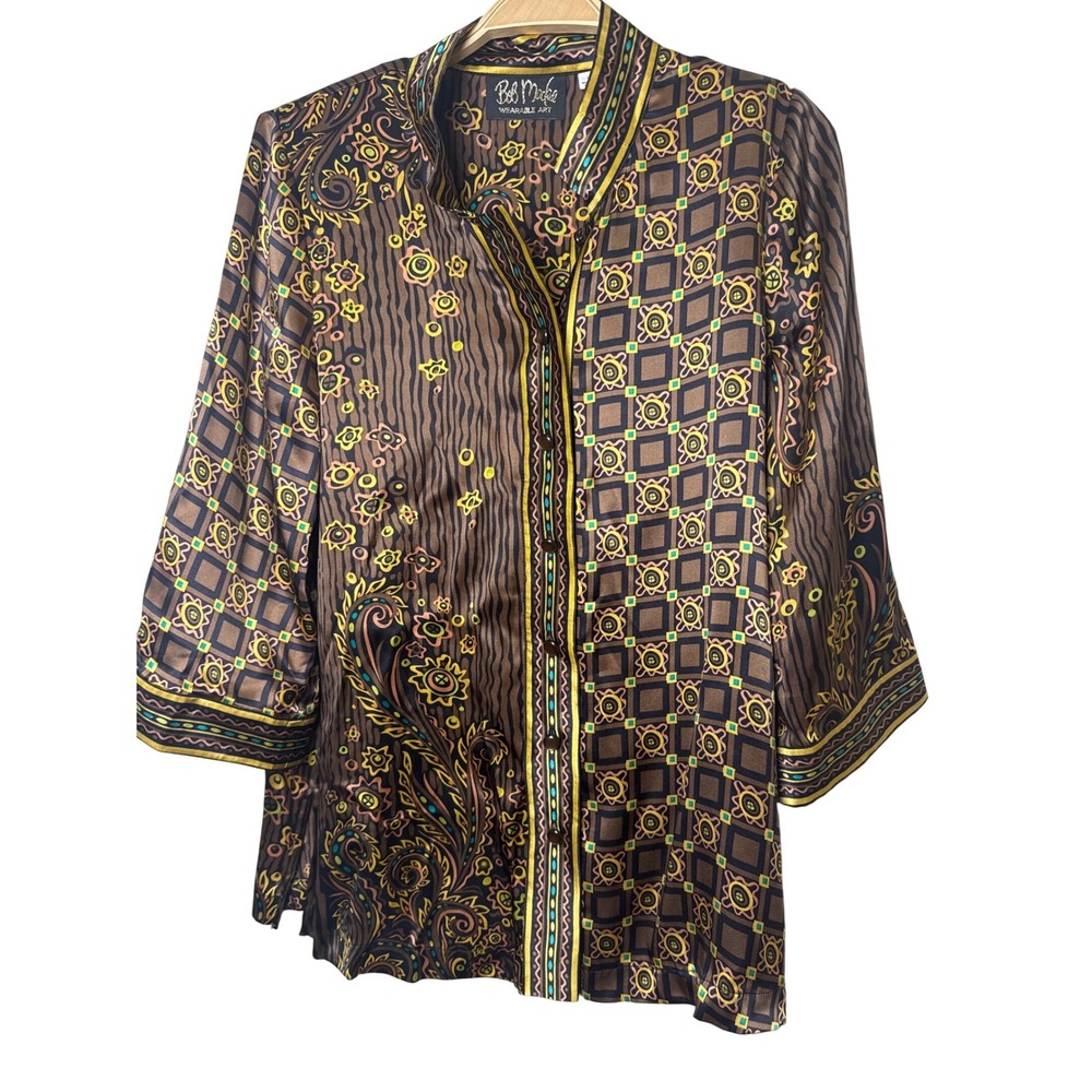 Bob Mackie Vintage Wearable Art 100% Silk Paisley Geometric Bliouse XS - Picture 2 of 6